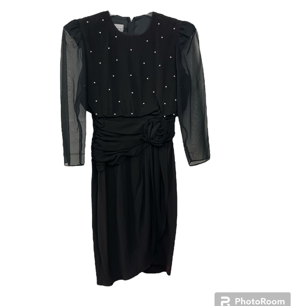 80s Stenay Cocktail Dress Little Black Dress Pearls Size XS